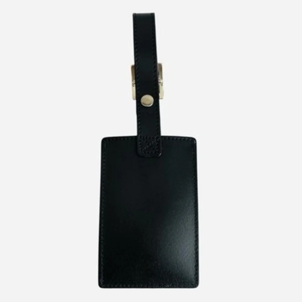 Set of 2 Restoration Hardware Black Leather Luggage Tags NIB Travel Accessory